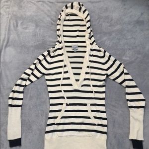 Cream & Black Striped Hooded Sweater